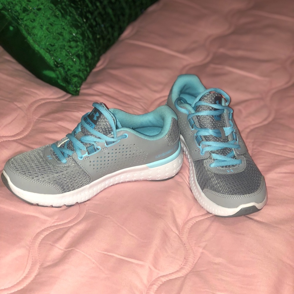 Grey and Baby Blue Under Armour Sneakers
